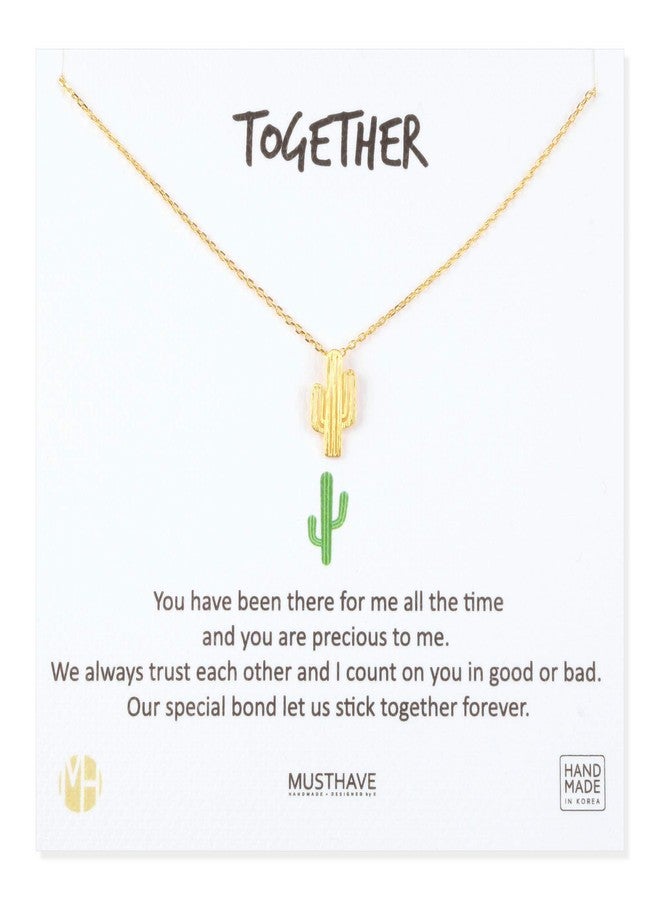 MustHave Together Cactus 18K Gold Plated Necklace With Message Card, Yellow and White Color, Anchor Chain, Best Gift Necklace, Size 16 inch + 2 inch Extender, Together Cactus Pendant, Gift Card (Yellow Gold) - Image 1